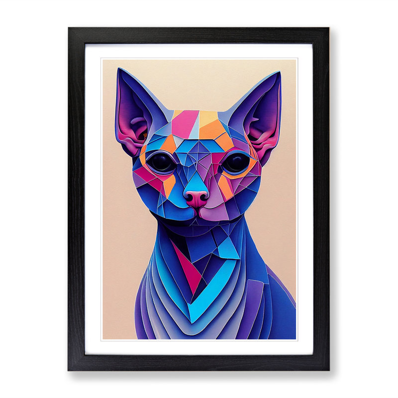 Sphynx Cat Geometric - Single Picture Frame Painting, Black, 64cm H x 46cm W x 2cm D