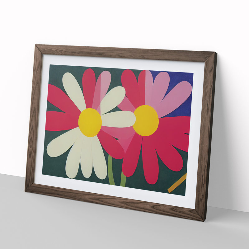 Abstract Daisy Flowers - Framed Print, 34cm H x 46cm W x 2cm D, Walnut