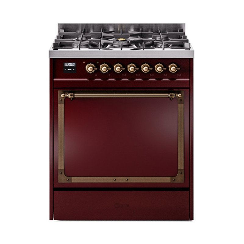 ILVE Nostalgie II Noblesse 30 in Dual Fuel Range, Burgundy/Bronze, Natural Gas