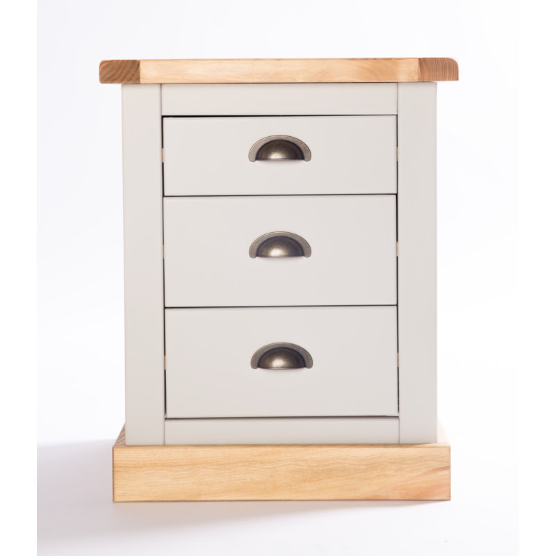 Brian 45cm W Solid + Manufactured Wood Bedside Table, Natural/Grey/Brass