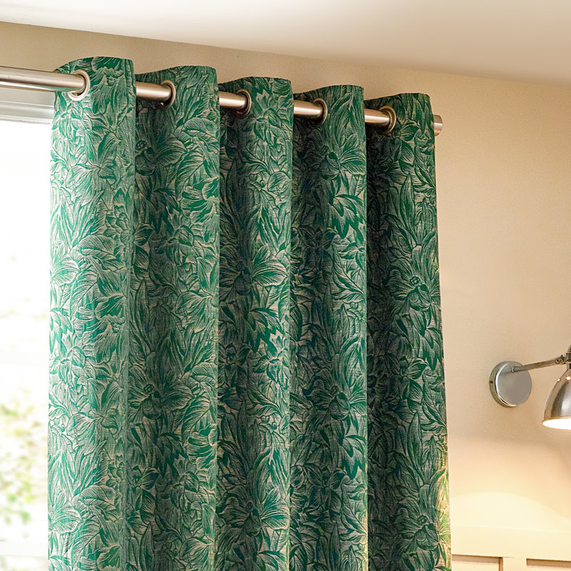 Jacquard Eyelet Curtains, 168 W x 137 D cm, Green