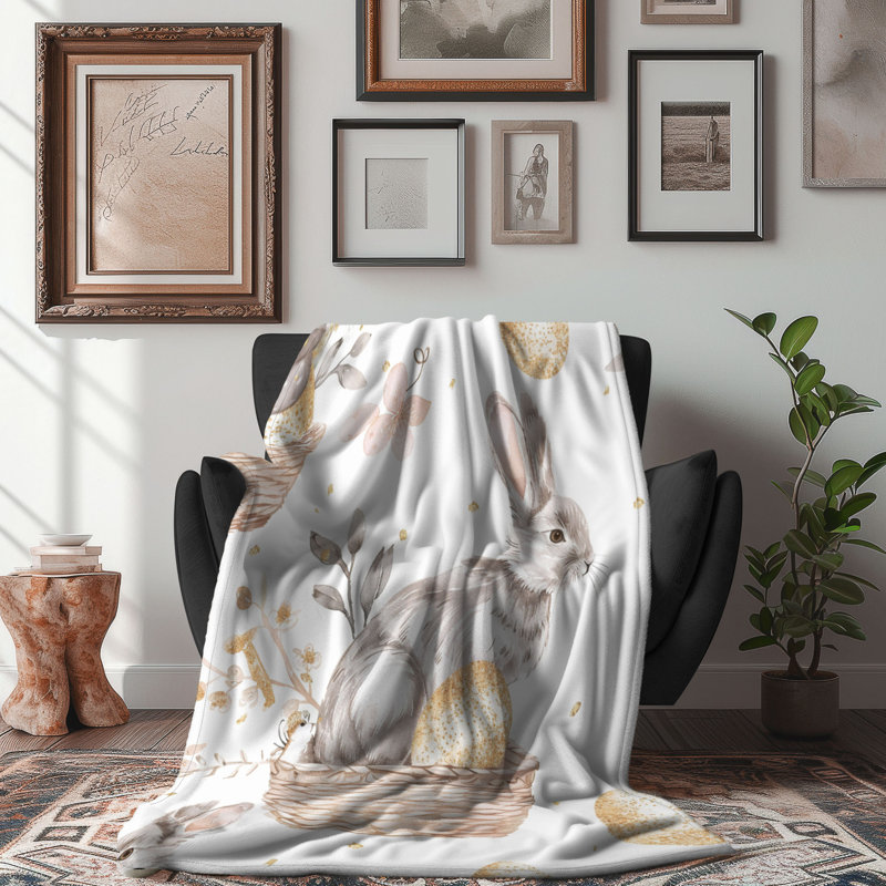 Yellow Bunny - couverture en sherpa de qualité supérieure 1 pièce, Grand lit