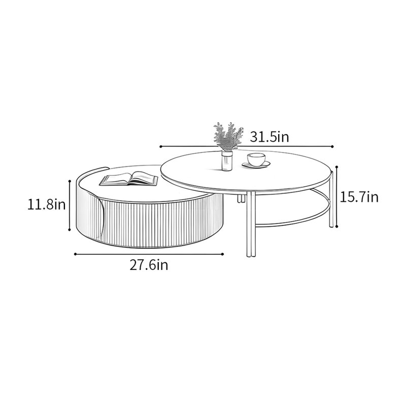 Tables basses de style italien, H 15,7 po x L 31,5 po x l 31,5 po, Gris