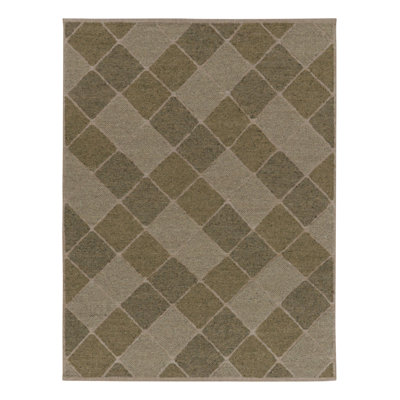 Scandinavian Wool Geometric Area Rug in Beige, Brown, Green