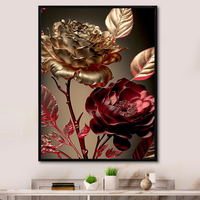 Vintage Glam Rose VI - impression sur toile florale, H 32 po x l 24 po x P 1,5 po, Toile avec cadre flottant noir