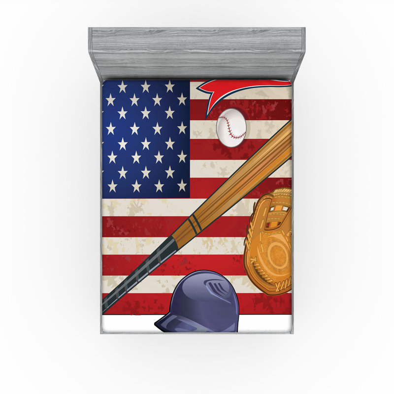 Multicolore drapeau américain et baseball Ambesonne, Drap-housse grand