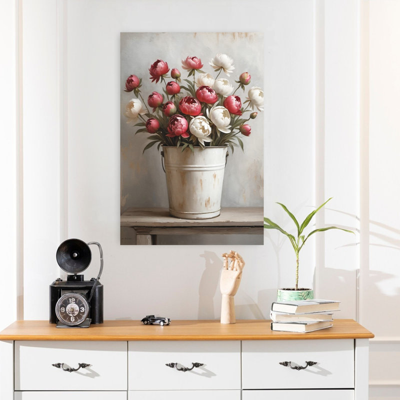 Art moderne de fleurs de pivoine rustique réaliste, H 24 po x l 16 po