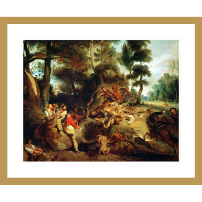 «The Wild Boar Hunt» d'après une peinture de Rubens par Eugène Delacroix, impression giclée encadrée