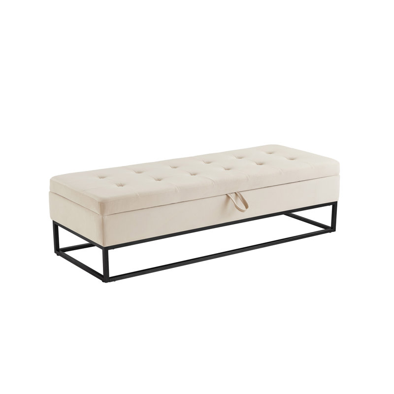 Margarete Velvet Upholstered Storage Bench, Beige