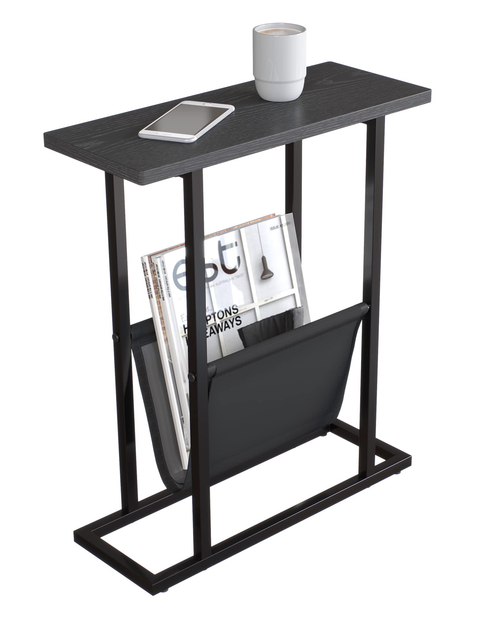 Yamazaki Home Tall Side Table With Storage Shelf, Rectangular Accent  Bedside End Table, Steel + Wood