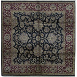Hand-Knotted High-Quality Black and Red Square Area Rug