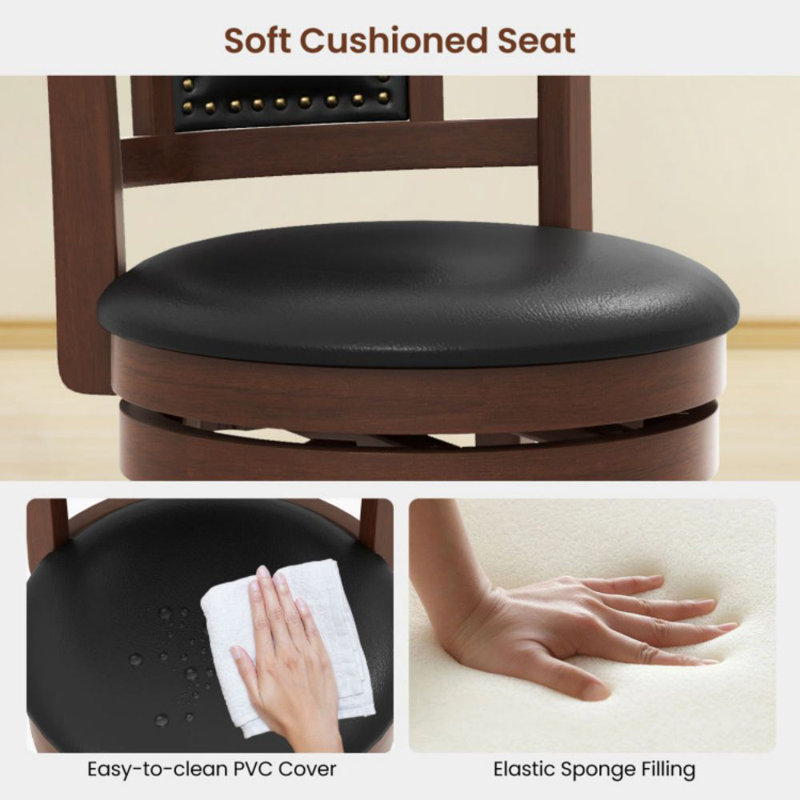 Upholstered Bar Stools Set Of 2 With Curved Backrest And Footrest, Counter Stool (25.5" Seat Height)