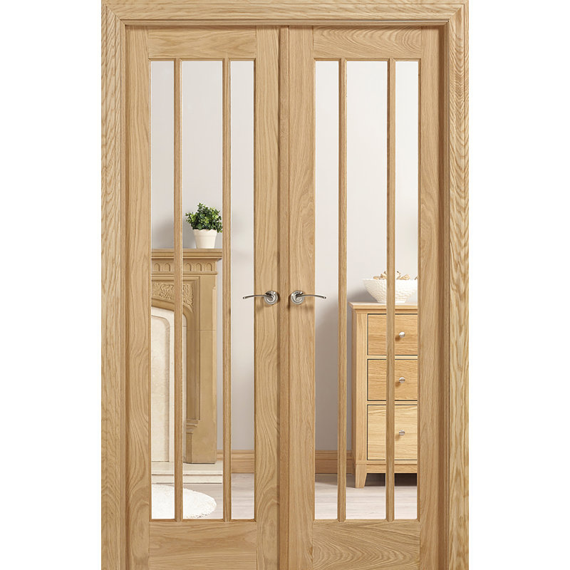 Lincoln Clear Glazed Unfinished Oak Internal Door W4 Pair
