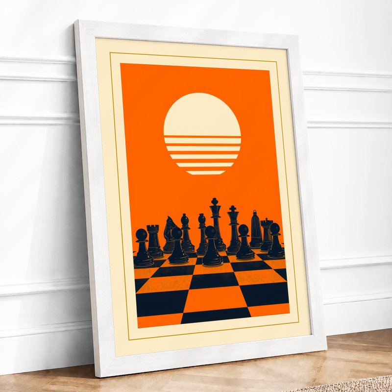 Sun and Chessmen Retro - Framed Print, A2 - 59.4 x 42.0 cm, White