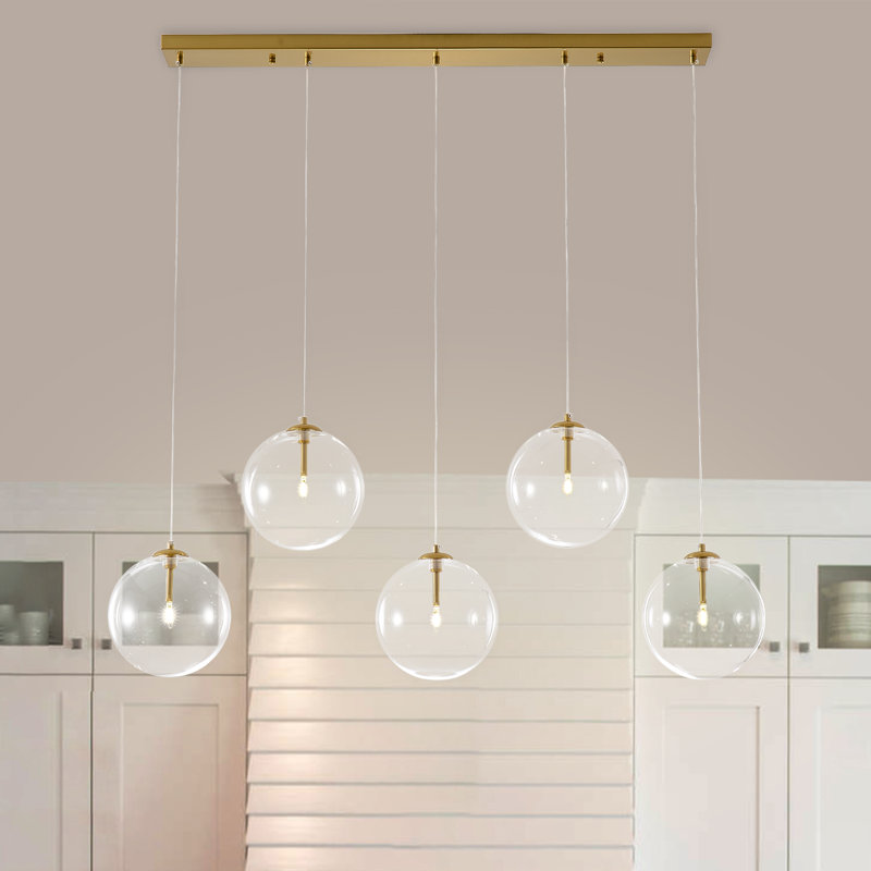 5-light Linear Kitchen Island Chandelier, Brushed Brass