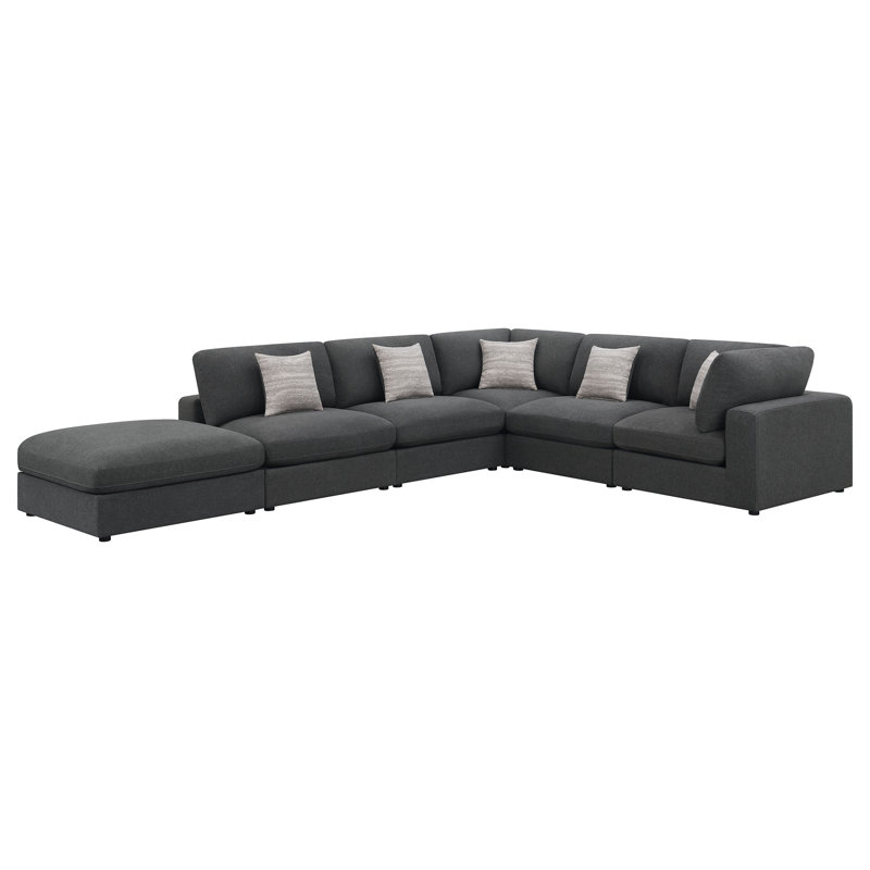 Canapé modulaire rembourré avec coussins réversibles 6 pièces Rhette, H 33 po x l 158 po x P 120 po, Tissu gris anthracite
