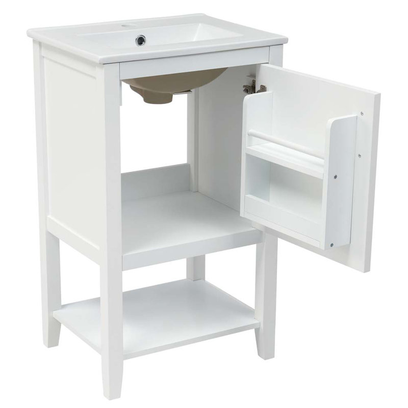 20 in. White Solid Wood Freestanding Bath Vanity with Ceramic Sink