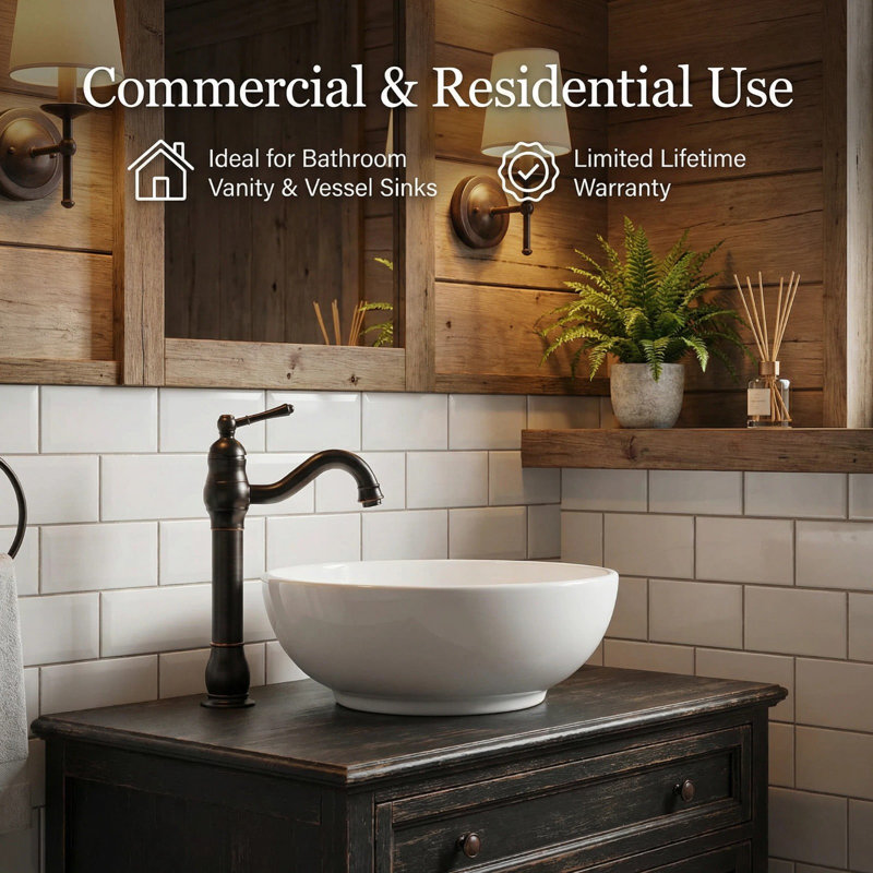 Single-Handle Single Hole Swivel Spout Bathroom Vessel Sink Faucet With Pop-Up Drain Assembly, Oil Rubbed Bronze
