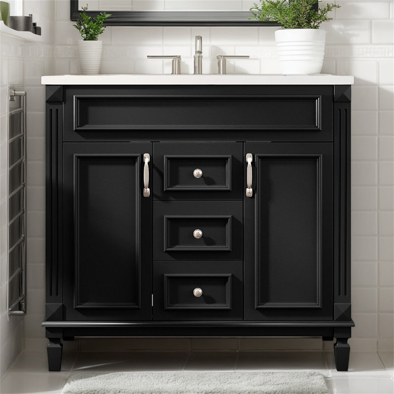 Modern Bathroom Vanity With Top Sink – Stylish Storage Cabinet With 2 Soft Closing Doors And 2 Drawers – Ideal Single Sink Bathroom Vanity For Organized Spaces