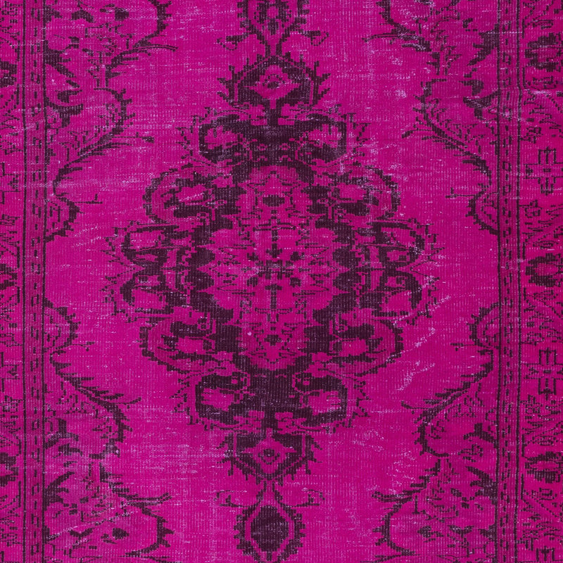 Tapis turc rose fait à la main 5,5 pi x 9,2 pi avec médaillon