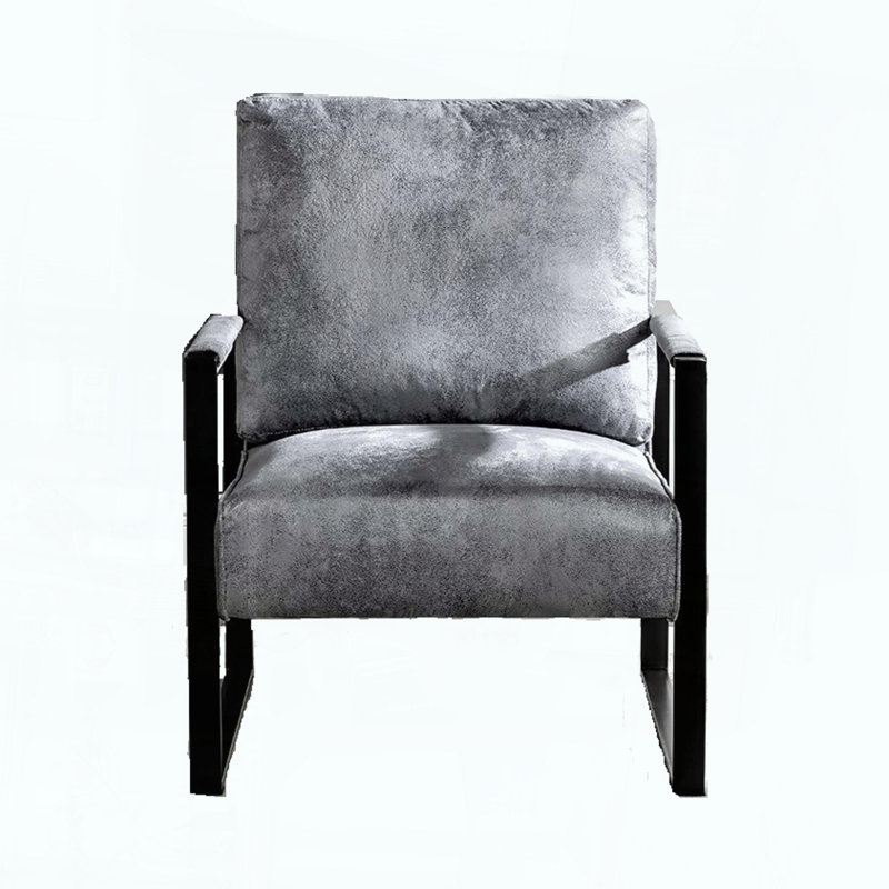 Chaise d'appoint moderne en microfibre tachetée de style Mid-Century avec structure en métal renforcé et fauteuil carré ouvert gris