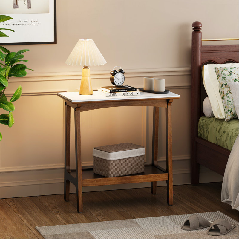 Table d'appoint rétro en ardoise rétro brun rougeâtre avec tablette de rangement, petite table de bout pour le salon, petite maison de ferme, table de chevet