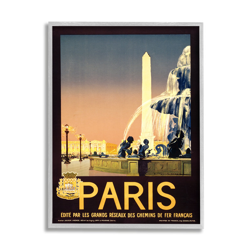 « paris fontaine », affiche rétro, Estampe numérique Farmhouse, L 24 po x H 30 po