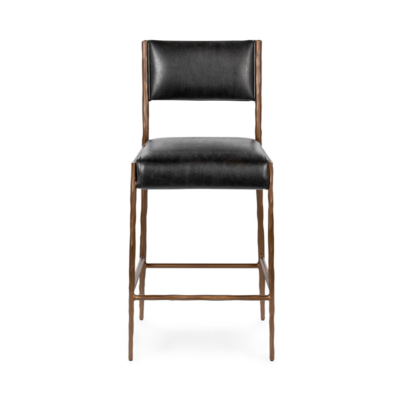 Kayne Leather Counter Stool, Black, Bronze