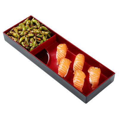 Meuble-repas Bento Tek 13,9 x 4,6 x 1,7 pouces, 1 plateau pour adulte de style japonais avec 3 compartiments, réutilisable, repas séparé en plastique noir et rouge, pour les aliments chauds et froids