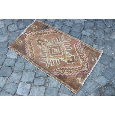 Vintage Turkish Antique Geometric Wool Rug: Perfect for Entryways and Bathrooms