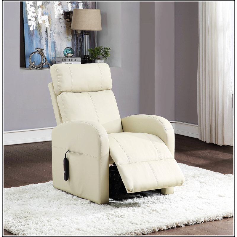 Ricardo Beige Synthetic Leather Power Motion Recliner With Lift, Combining Comfort And Modern Design For Ultimate Relaxation.