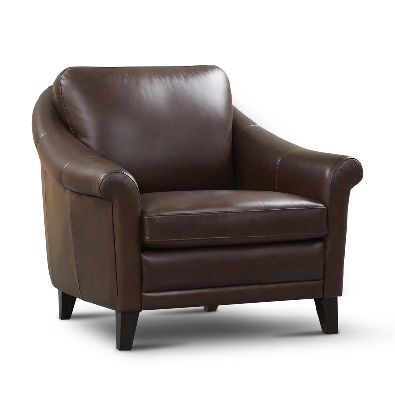 Fauteuil en cuir 38 po Odine, Cuir véritable brun