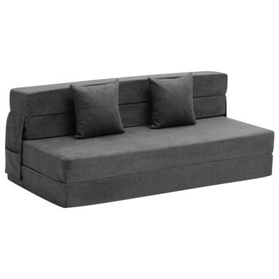 Folding Sofa Bed 3-in-1 Foldable Couch Bed with 2 Pillows Dark Grey Queen