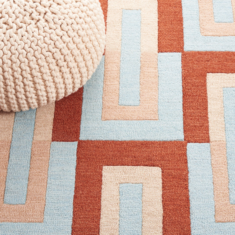 Nickonovitz Hand Tufted Wool/Cotton Geometric Rug in Light Blue/Rust, Rectangle 8' x 10'