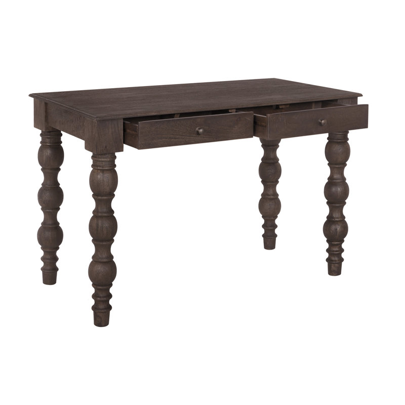 Bureau à 2 tiroirs Braydan avec pieds tournés à la main - Brun café, Brun