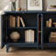 Buffet en rotin, armoire de rangement décorative avec 4 portes en rotin, console avec armoire de rangement