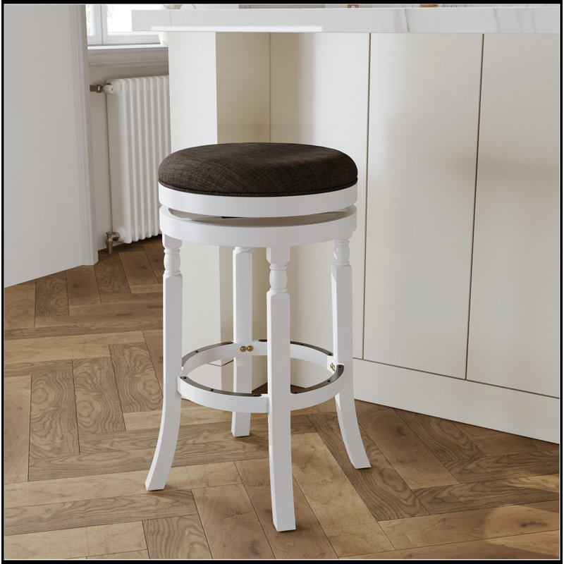 Tabouret 30 ", siège en tissu vieilli, Blanc, Noir