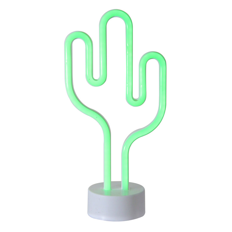11.5" Battery Operated Neon Style LED Green Cactus Table Light