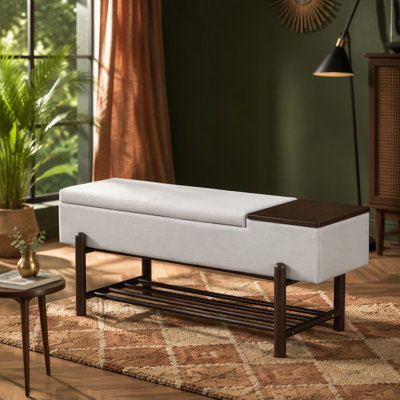 Banc de rangement rembourré Farmhouse avec compartiment caché, banc d'entrée moderne pour le salon, le vestibule et les couloirs