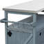 Chariot de barbecue extérieur French Country: plateau en acier inoxydable et bois. Rangement. 4 roues verrouillables lisses. Gris-bleu Chariot à épices avec tablettes réglables pour serviettes-1098859054