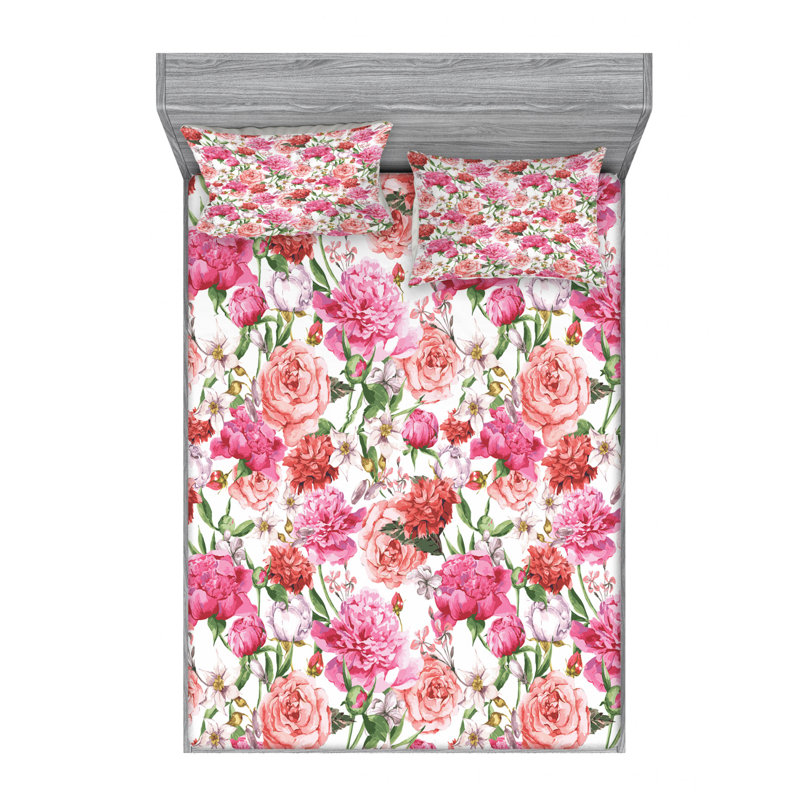 Microfiber Floral Sheet Set, Queen Sheet Set + Fitted Sheet + 2 Pillowcases, Blue/Green Floral