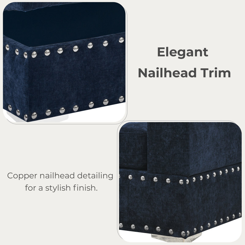 Canapé modulaire rembourré 3 pièces Rovina, Chenille bleue marine