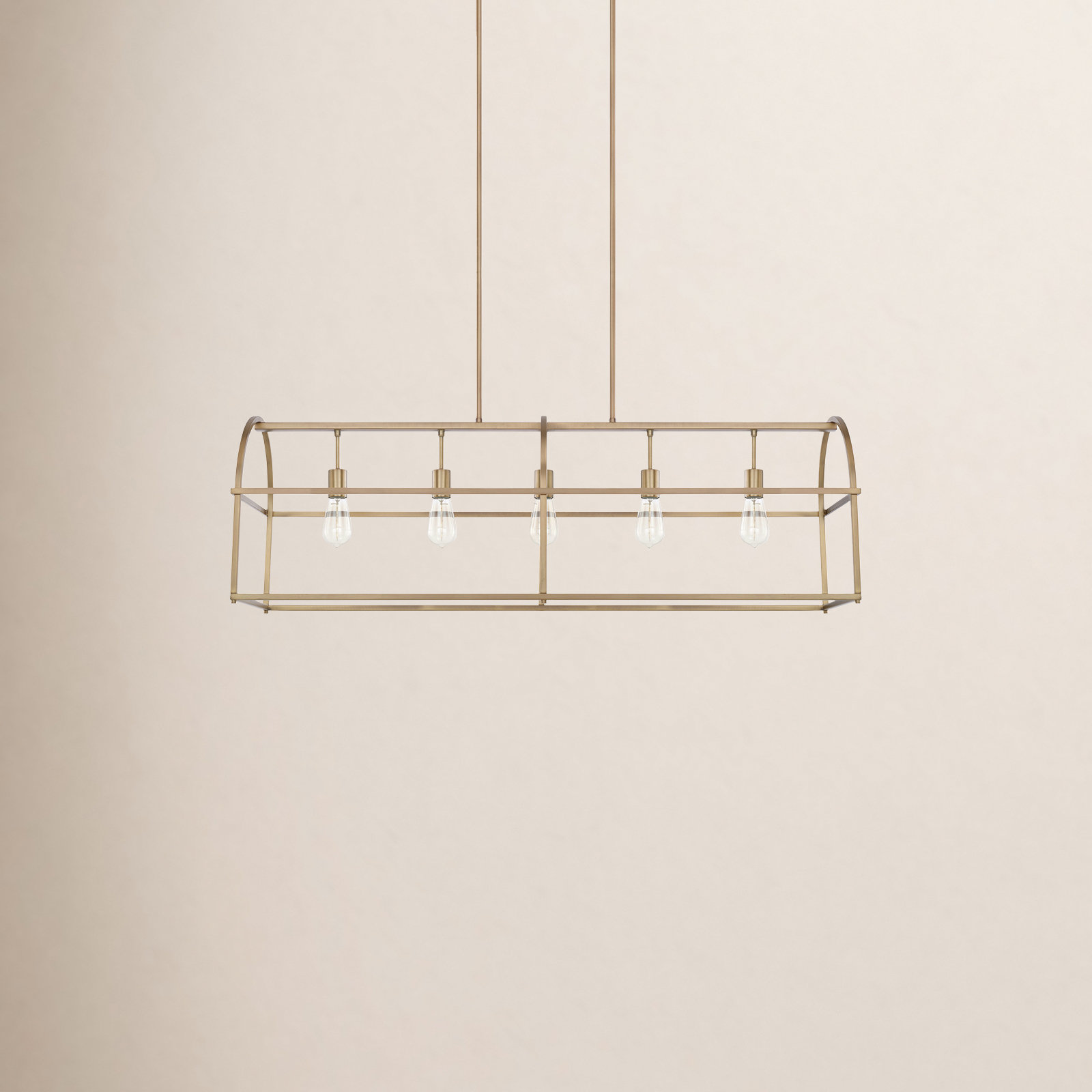 5 Light Dimmable Pendant, Aged Brass