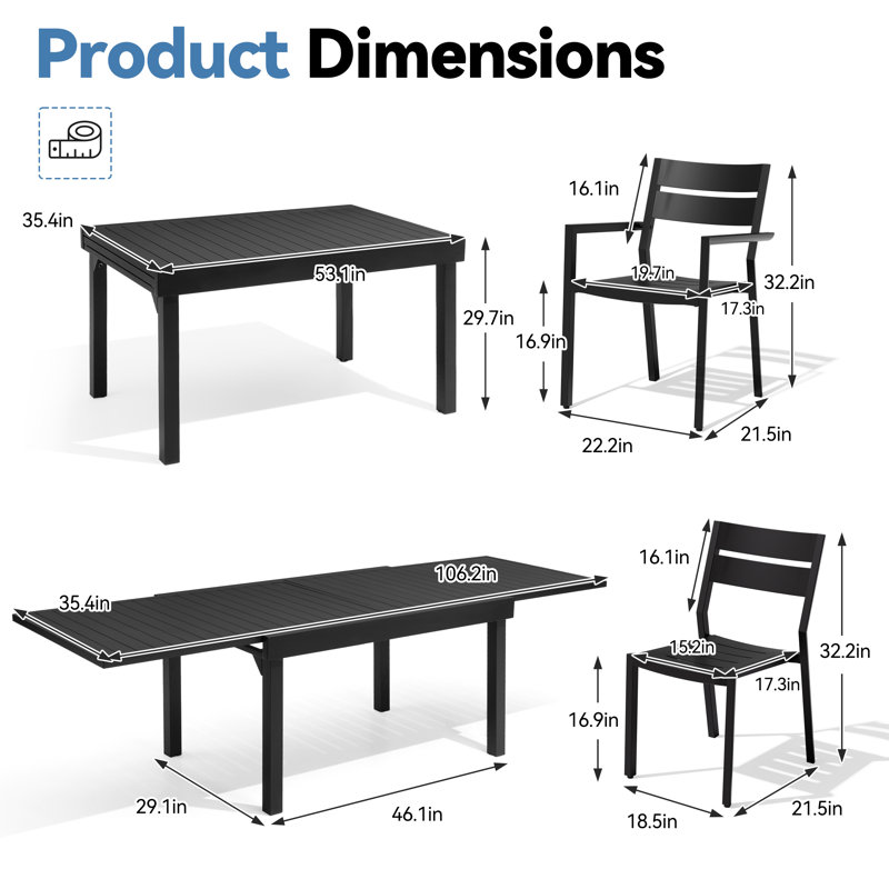 Ensemble repas d'extérieur en aluminium pour 10 personnes avec table extensible et chaises empilables Andelina