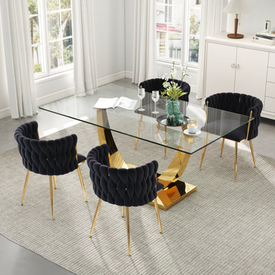 Ensemble de salle à manger rectangulaire à piédestal avec chaise tissée