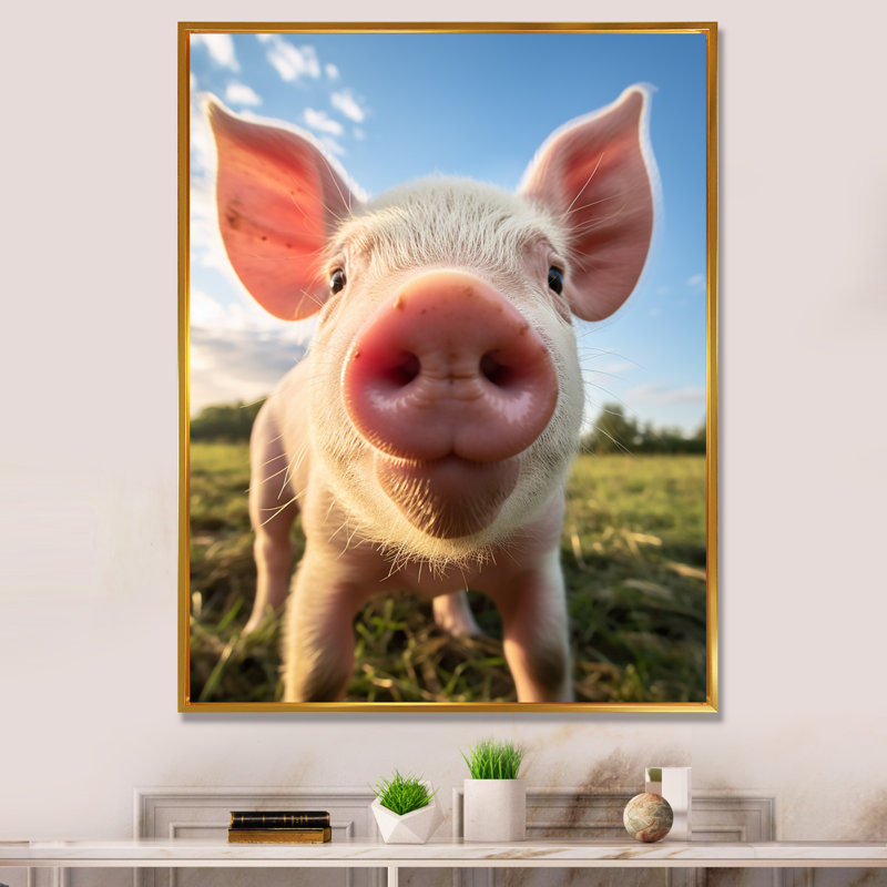«Pink Pig Curious Snout Pig», reproduction sur toile, H 32 po x l 24 po x P 1 po, Cadre flottant doré