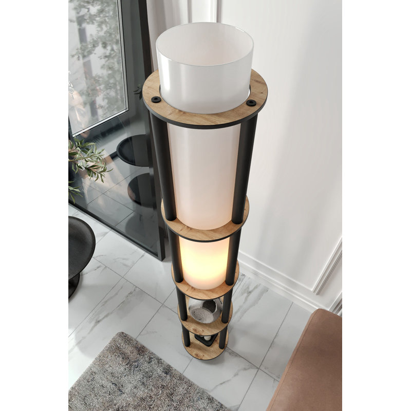 Elegant Walnut Floor Lamp, 59.1 inches Tall | Craft Paper & MDF Body, 17 cm Cap Diameter & 32.3 inches Cap Height | 1 x E27 Max 40W Socket (Bulb Not Included) | Stylish Lighting for Modern Living Spaces, IP20 Rated