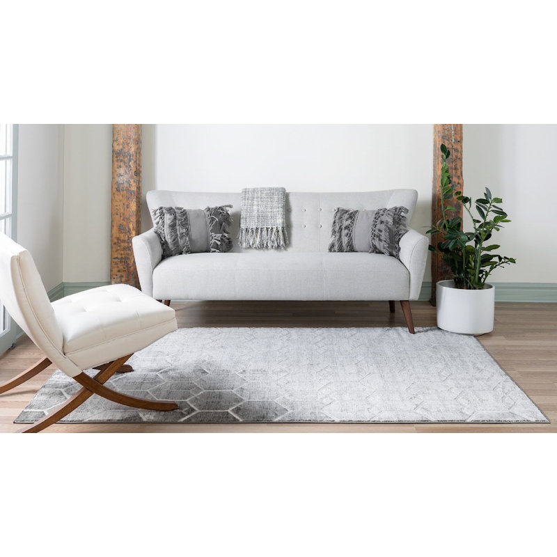 Tapis contemporain Clidy de couleur argent, Rectangle 7 pi x 10 pi