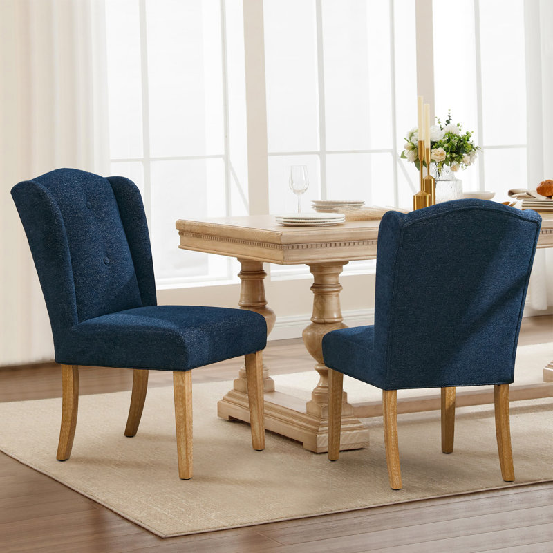 Bozhana Upholstered Tufted Wing Back Dining Chair (Set of 2), Oak, Navy