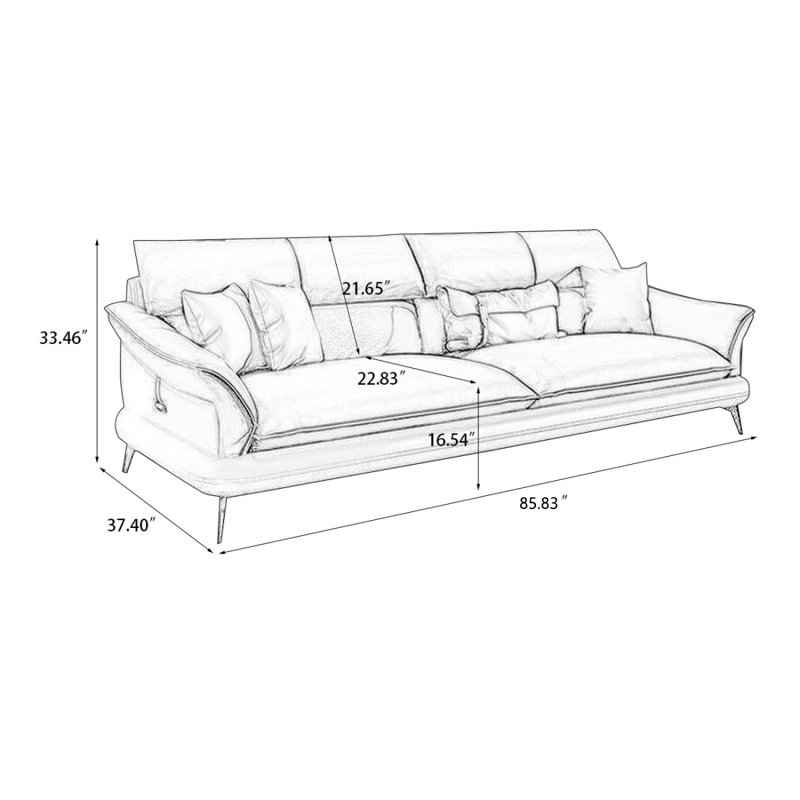 Causeuse coussin orange en cuir véritable, H 33,46 po x l 85,83 po x P 37,4 po, Orange
